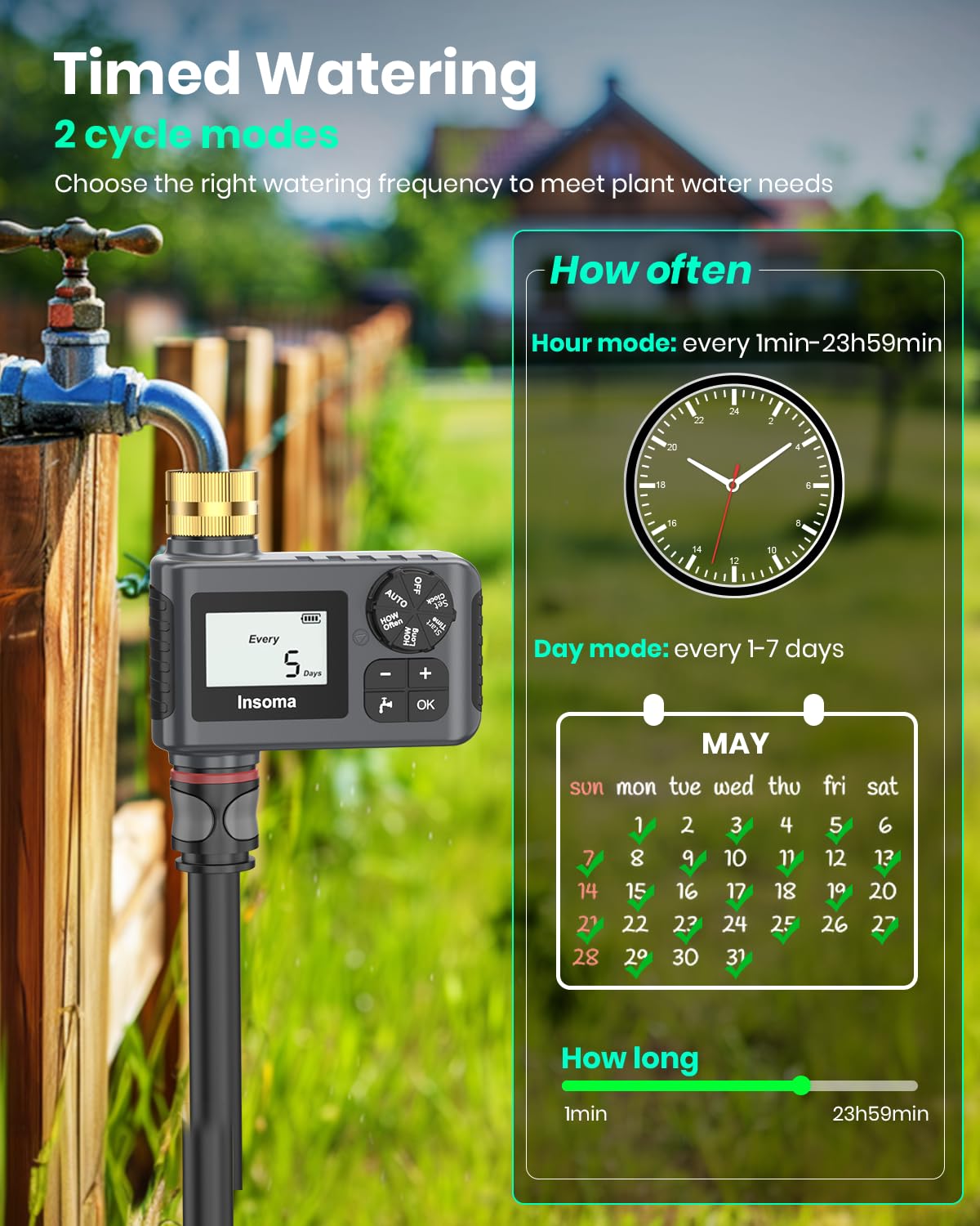 Insoma sprinkler timer dial for quick, precise scheduling.