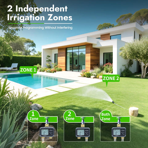 Insoma two-zone timer enabling separate watering for garden and lawn.