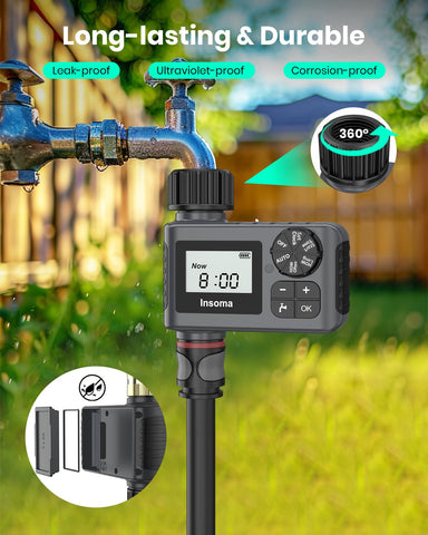 Insoma water timer IP55 housing built for outdoor durability.