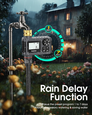 Insoma IP55 waterproof seal protects irrigation connections from weather.