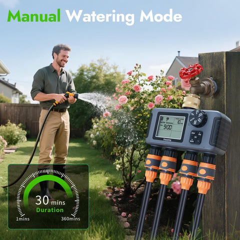 Insoma manual and rain-delay options let watering adapt to weather.