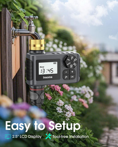 Insoma water timer designed for outdoor use in gardens and lawns.