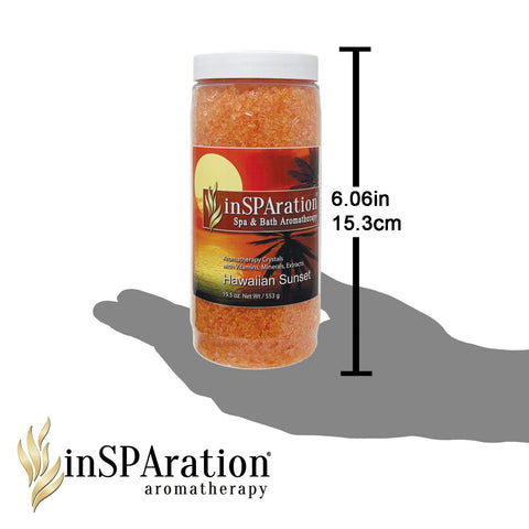 InSPAration Hawaiian Sunset Crystal packaging with spa setup implying simple aromatherapy use