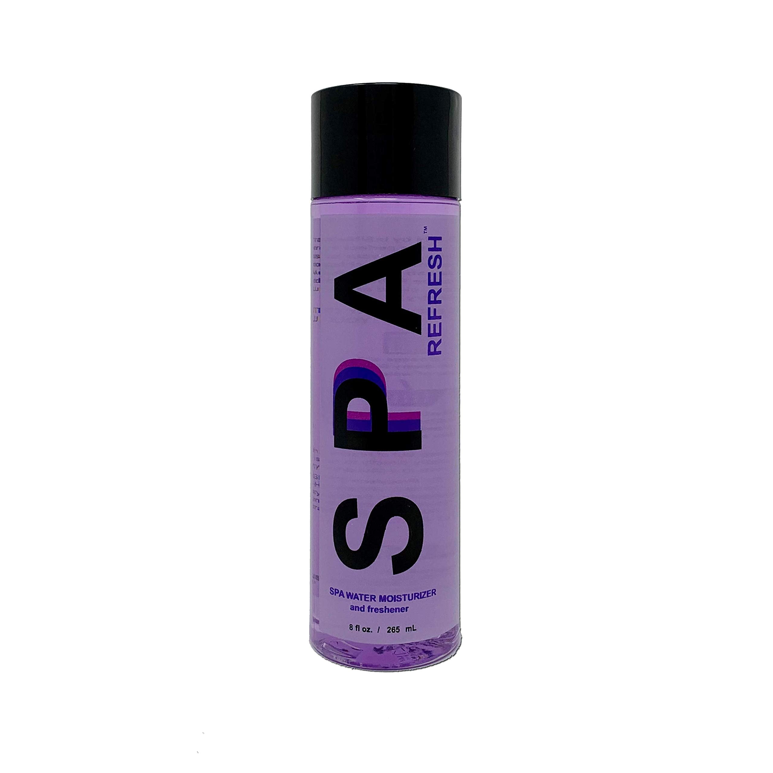 InSPAration Spa Refresh bottle close-up, moisturizes spa water for softer skin.