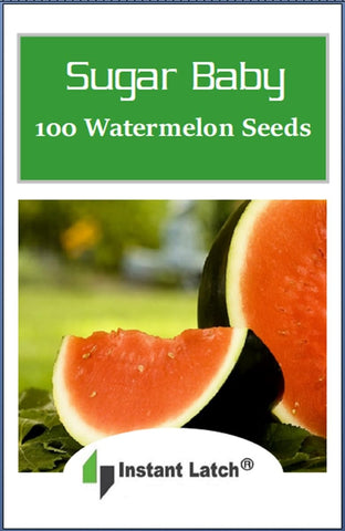Instant Latch Sugar Baby Watermelon Seeds shown in garden setting ready for backyard planting.
