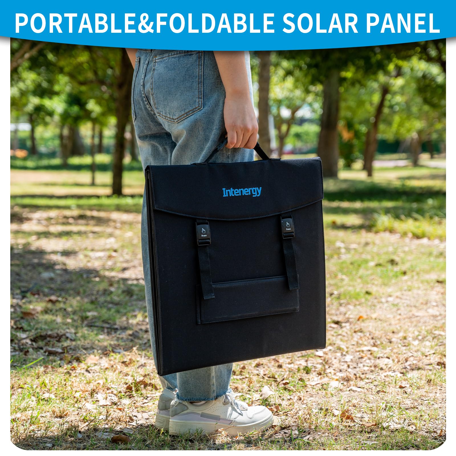 Intenergy 100W foldable panel with water-resistant fabric for outdoor use
