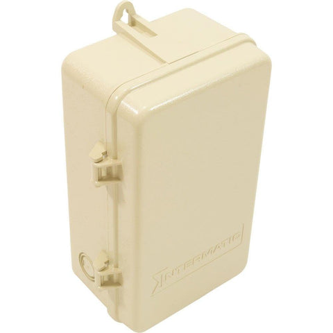 Intermatic 2T2502GA enclosure dimensions showing compact outdoor housing