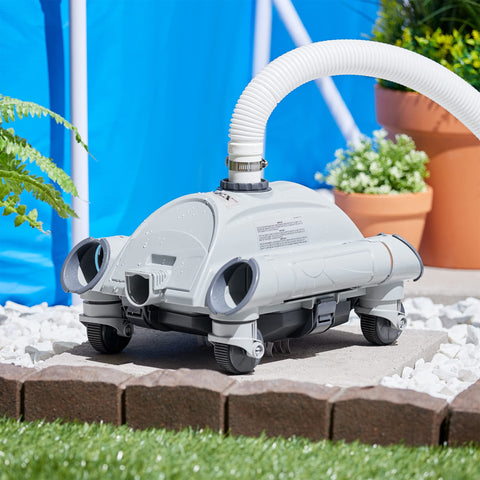 Intex 28001E pool cleaner assembly ready to connect to the pump