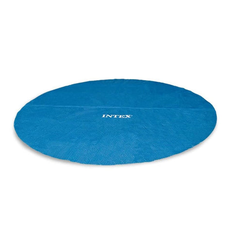 Intex 28015E solar pool cover on 18' round pool, heat retention.