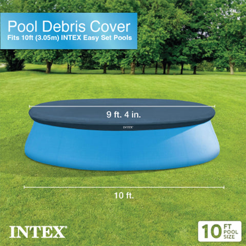 Rope tie secures Intex 28021E pool cover around the pool edge