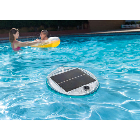 Intex floating light shows static white glow for safe, simple nighttime swimming.