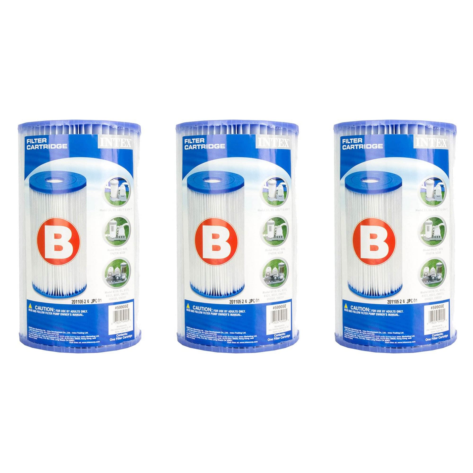 Intex 3-pack replacement filter cartridge for pool pump maintenance.