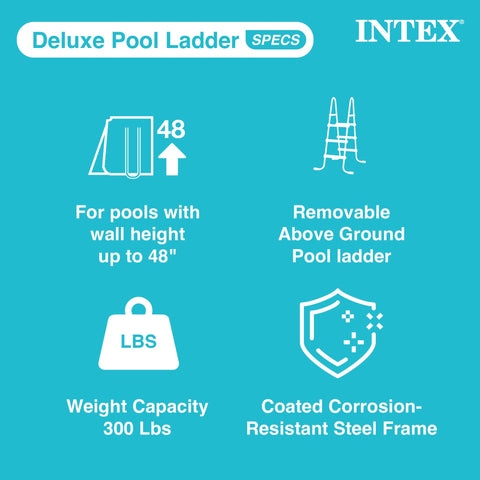 Intex 28076E ladder shows steps snapping into base for quick replacement.