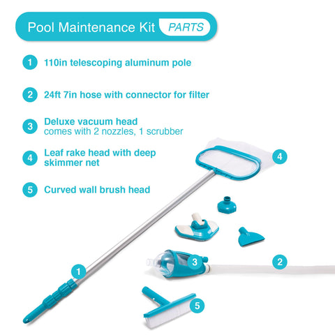 Intex 110-inch telescoping pole extended for reaching distant pool areas.