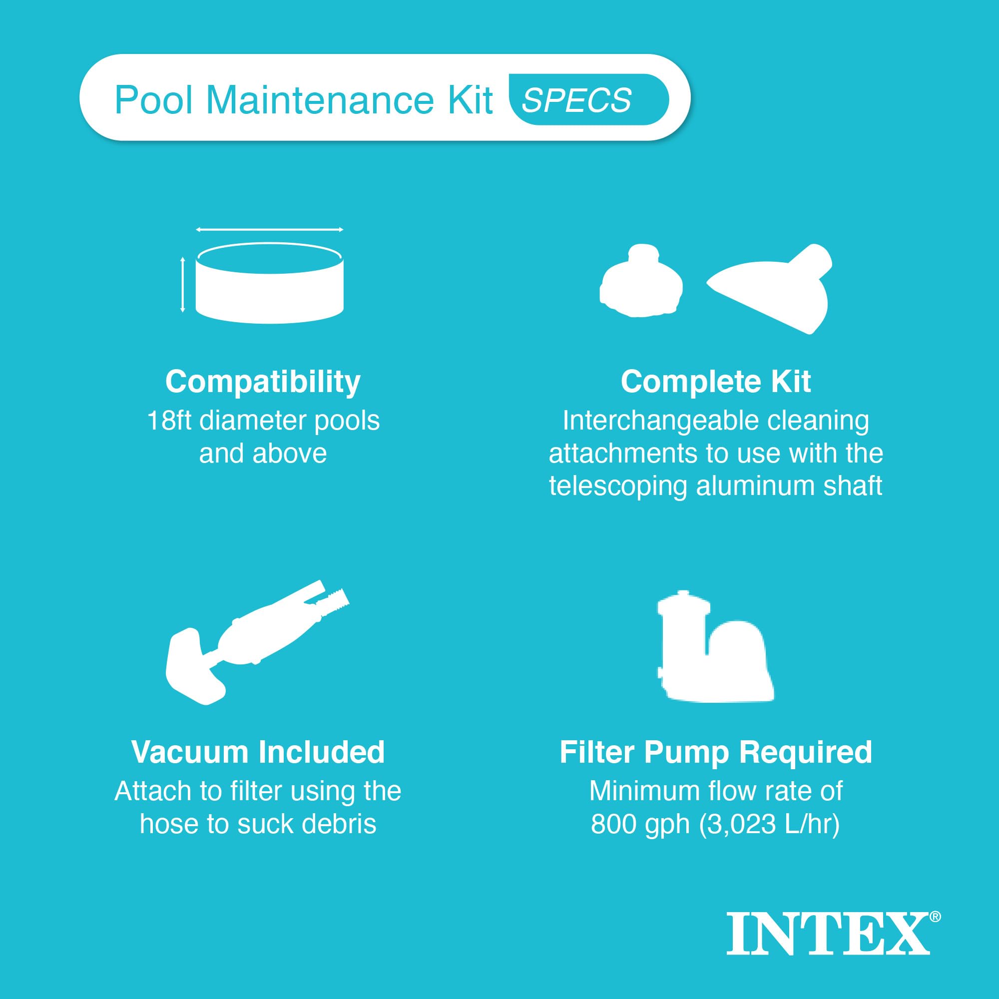 Intex curved wall brush scrubs walls to remove stubborn grime.