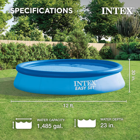 Intex Easy Set pool inflated ring ready for instant water entry and cooling enjoyment.
