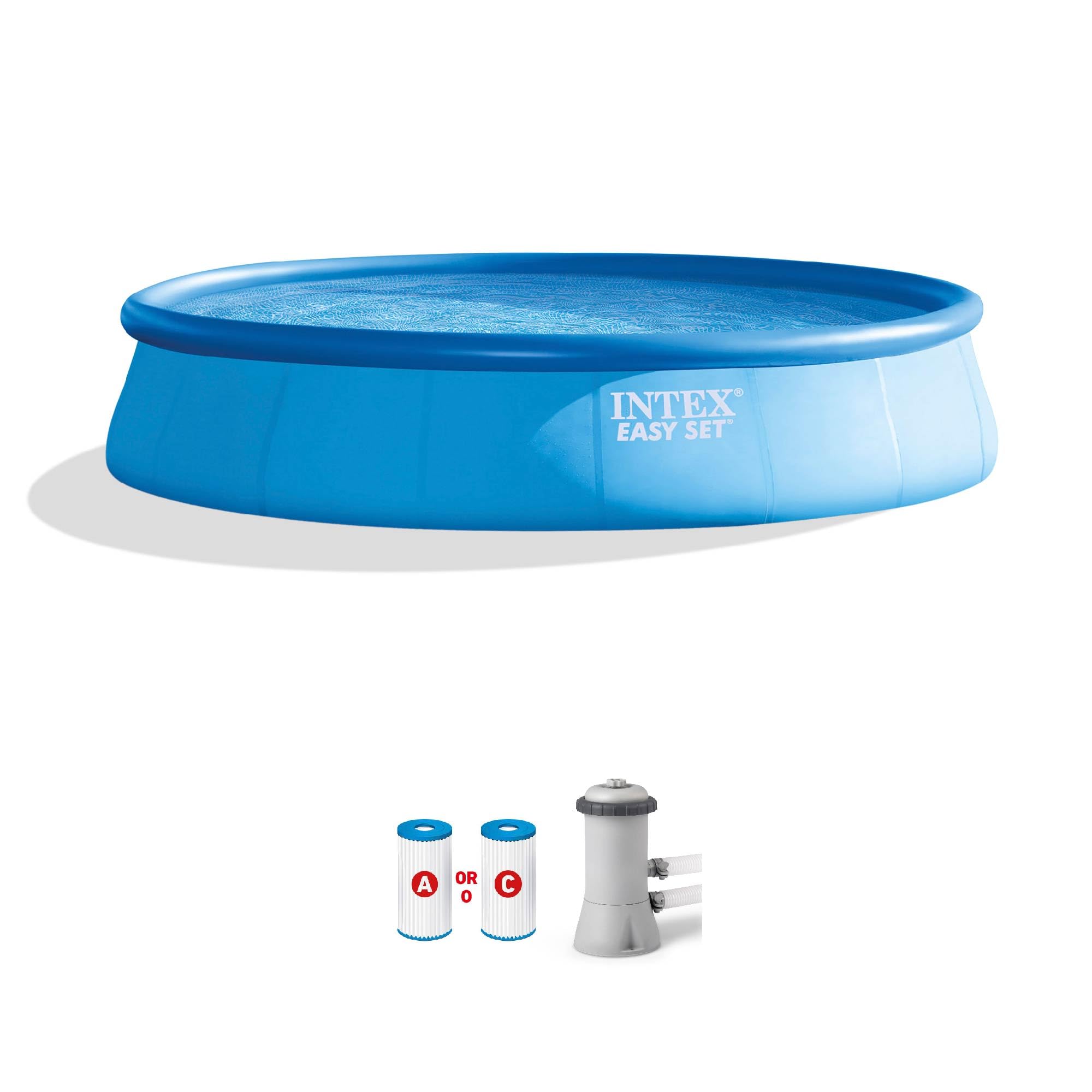 Intex Easy Set pool top ring inflates quickly for fast setup.