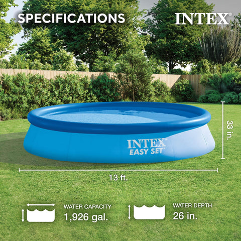 Intex Easy Set pool during water fill shows round design ideal for cooling.