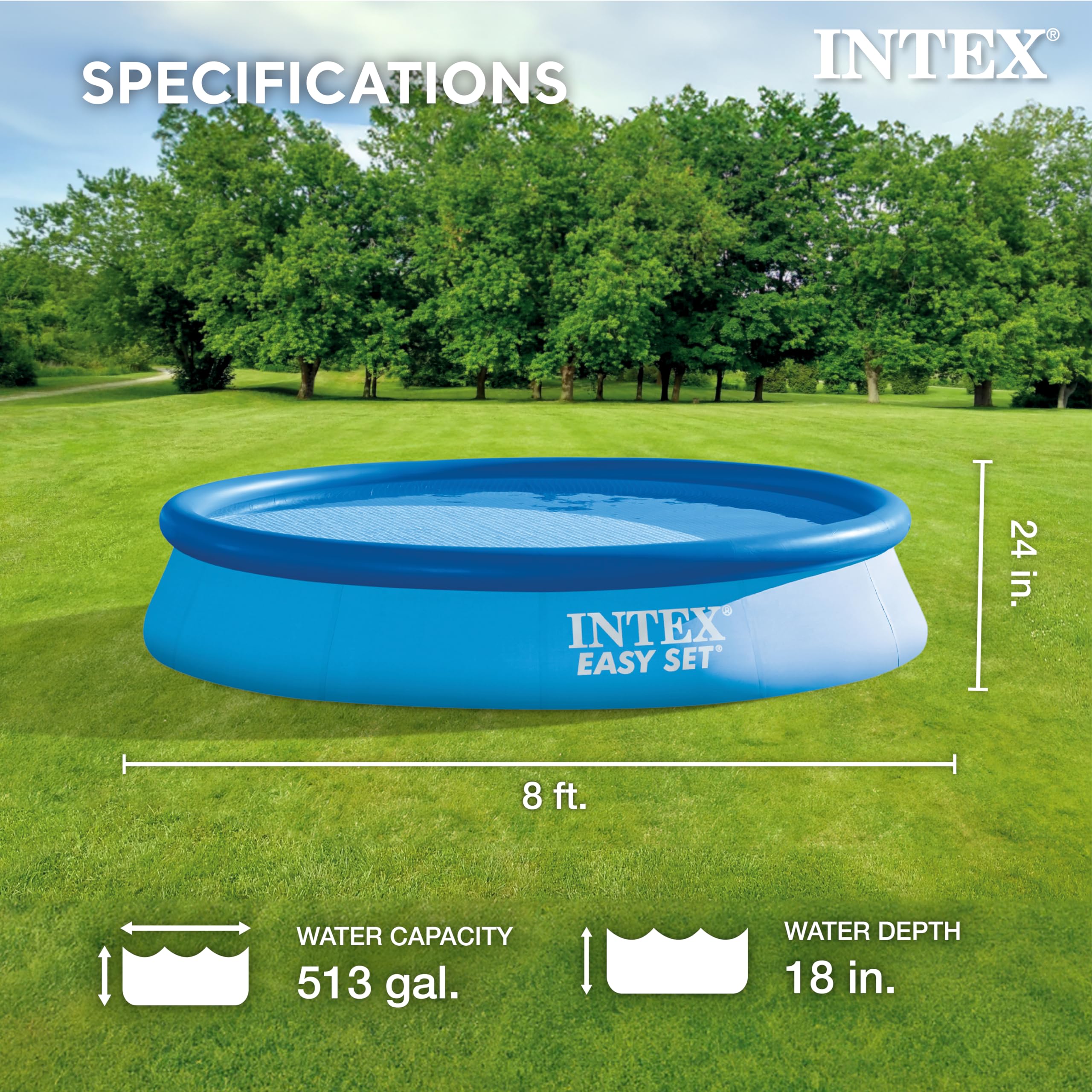 Intex Easy Set hydro aeration technology enhances water clarity.