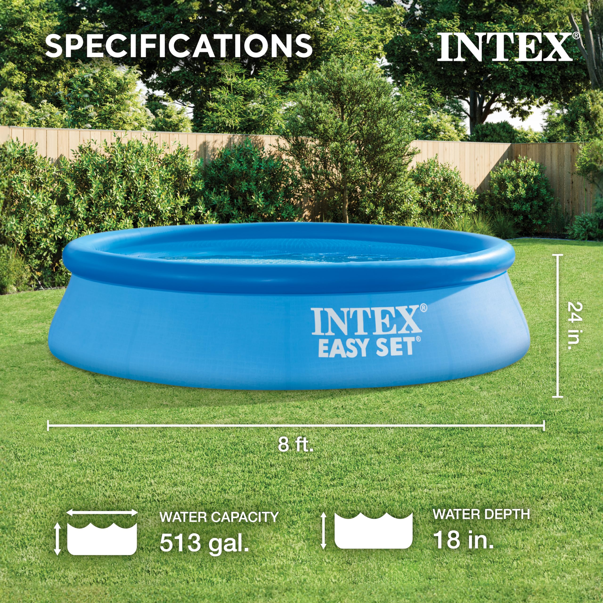 Intex Easy Set 8ft pool water fill scene ready for backyard cooling