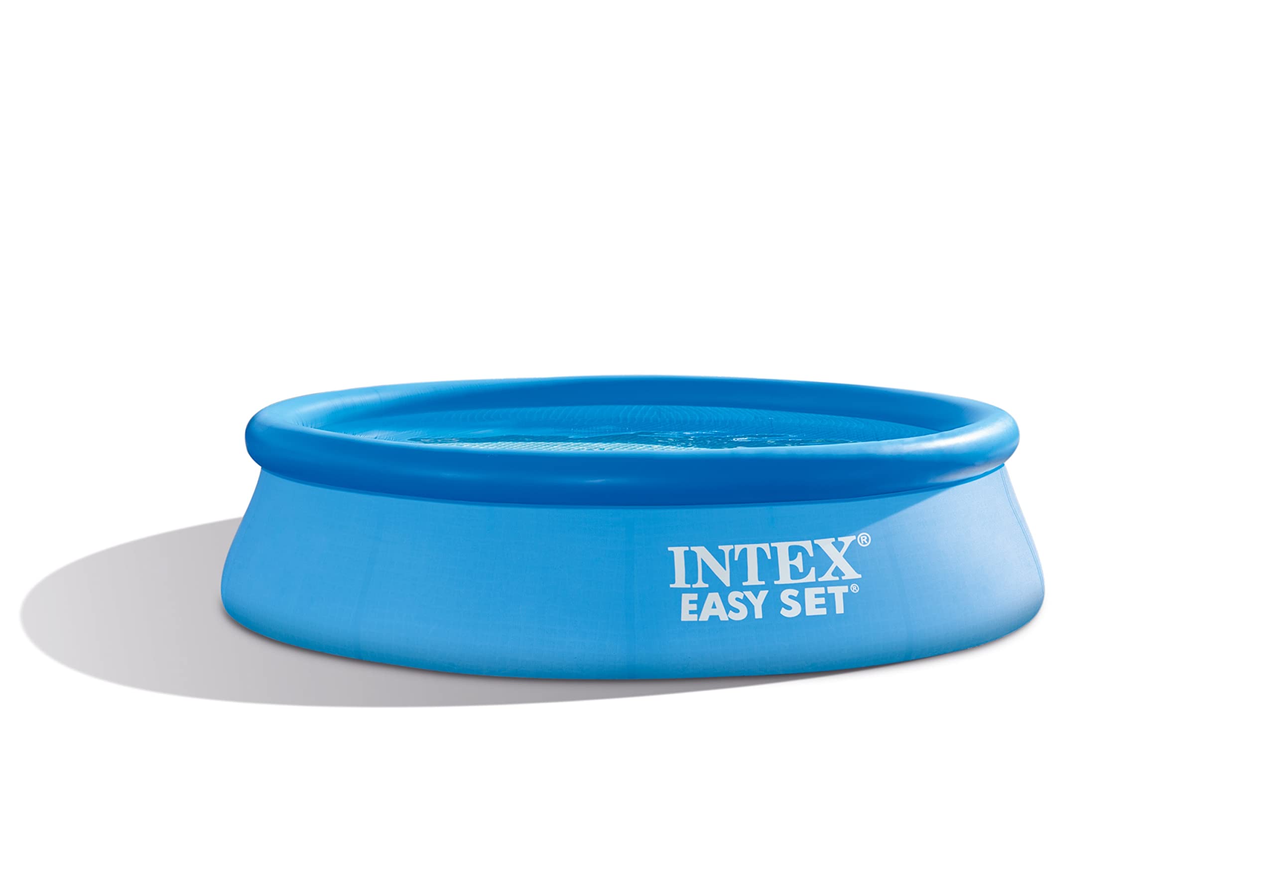 Intex Easy Set pool on level ground with round design for quick cooling fun.