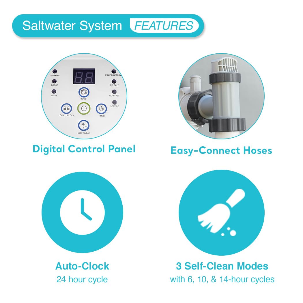 Intex Krystal Clear self-cleaning modes reduce maintenance and keep water clear.