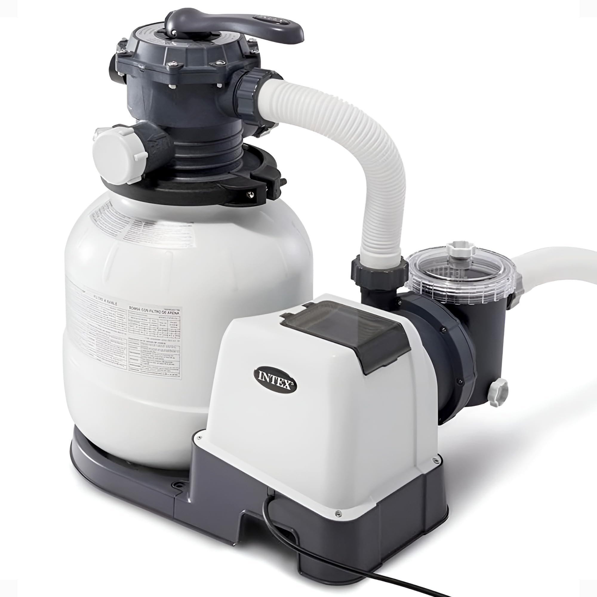 Intex Krystal Clear sand filter pump front view showing compact design for steady circulation