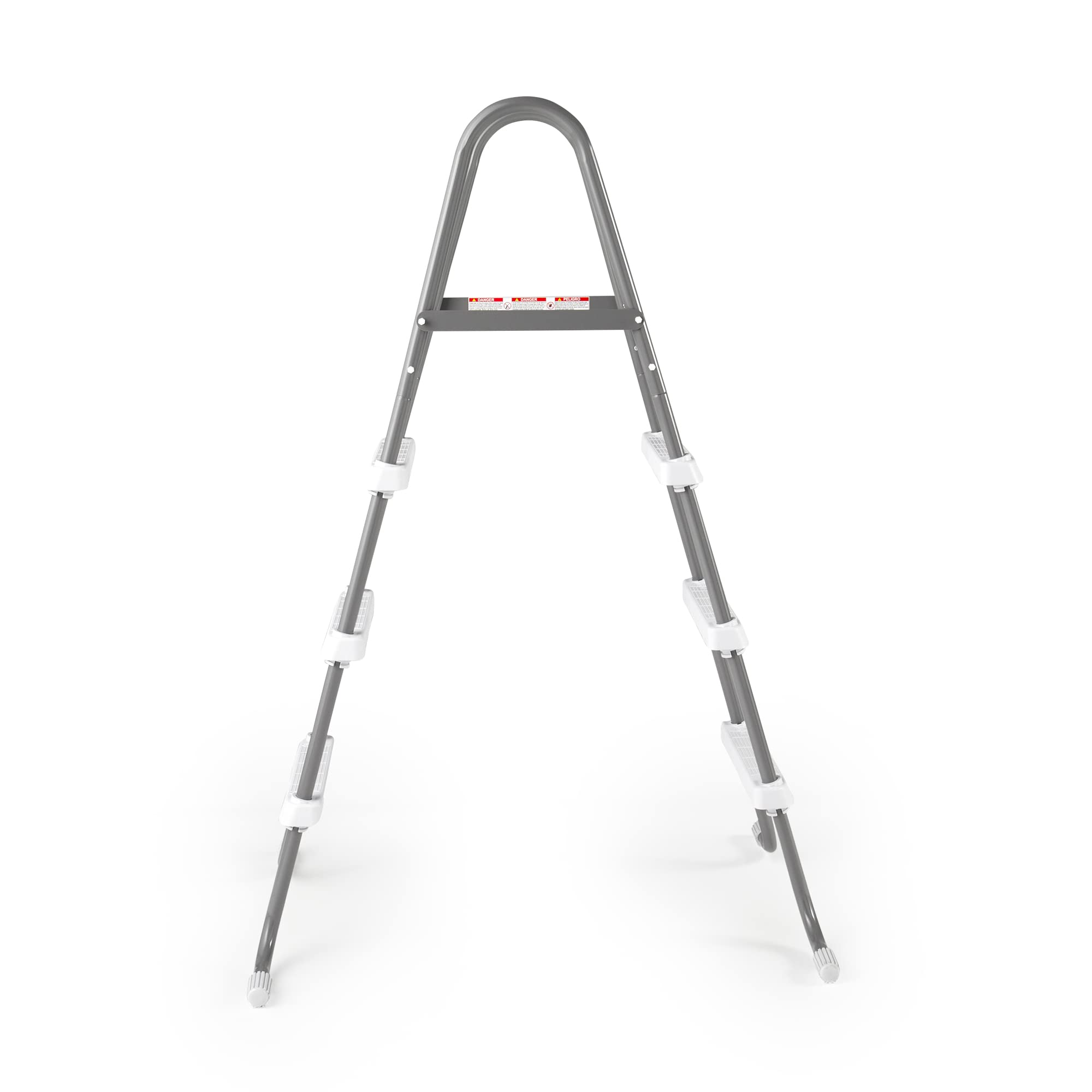 Intex ladder brushed metal legs blend with modern pool aesthetics and support.