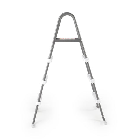 Intex ladder brushed metal legs blend with modern pool aesthetics and support.