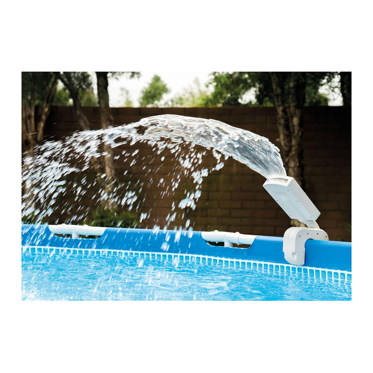 Intex LED Pool Sprayer showing four color LEDs for evening pool fun.