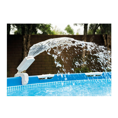 Intex LED Pool Sprayer emitting a colorful water spray to cool hot days.