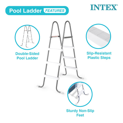 Intex pool ladder anti-slip-steps reduce slips during entry and exit.