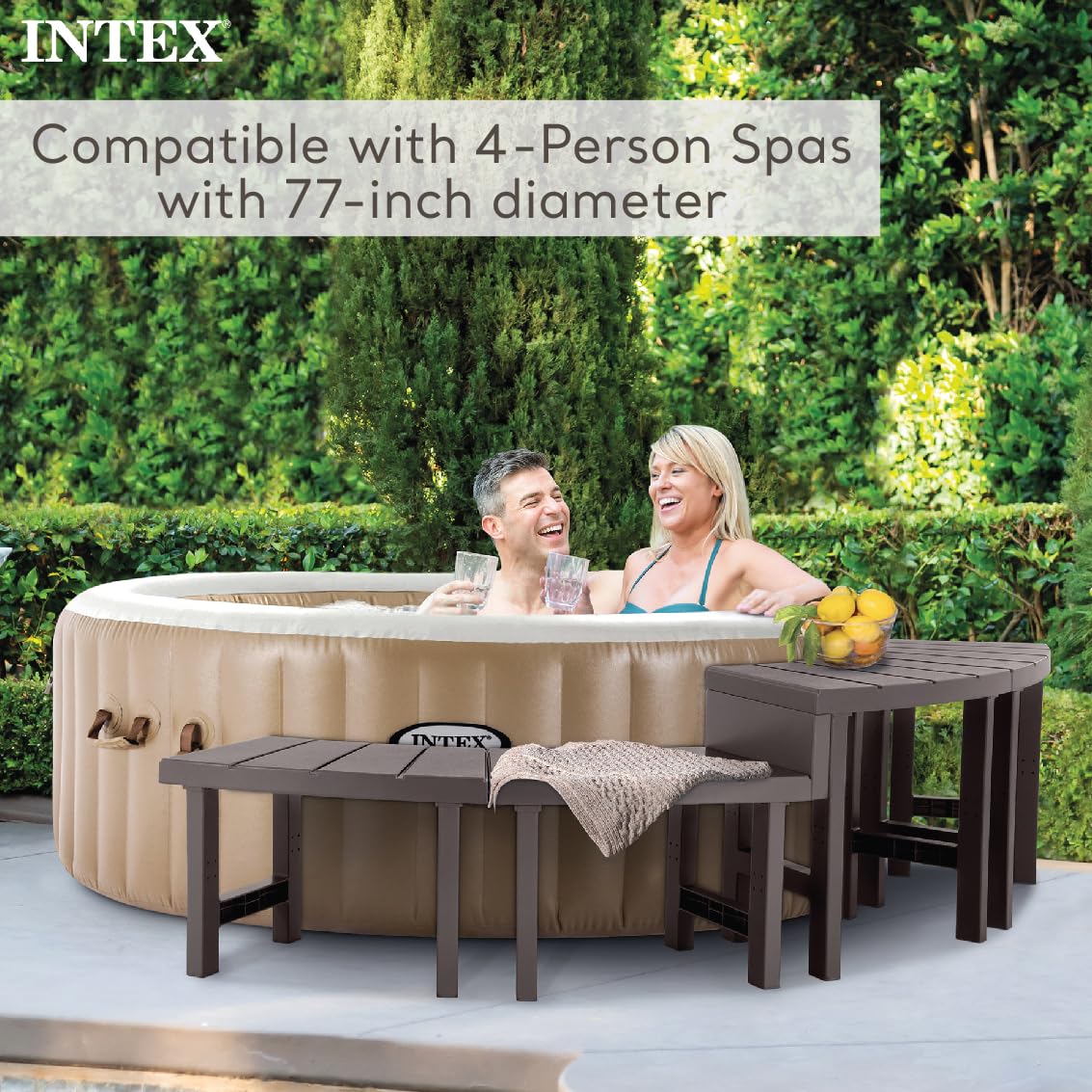 Intex PureSpa benches towel storage within easy reach