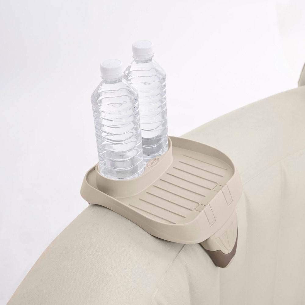 Space for snacks beside drinks enhances spa time.