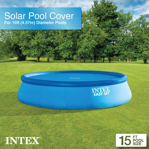 INTEX 28013E Solar Pool Cover uses heat-transfer bubbles to capture sun warmth.