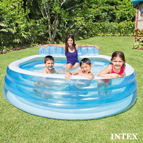 Intex Swim Center 156-gallon capacity supports a small family splash