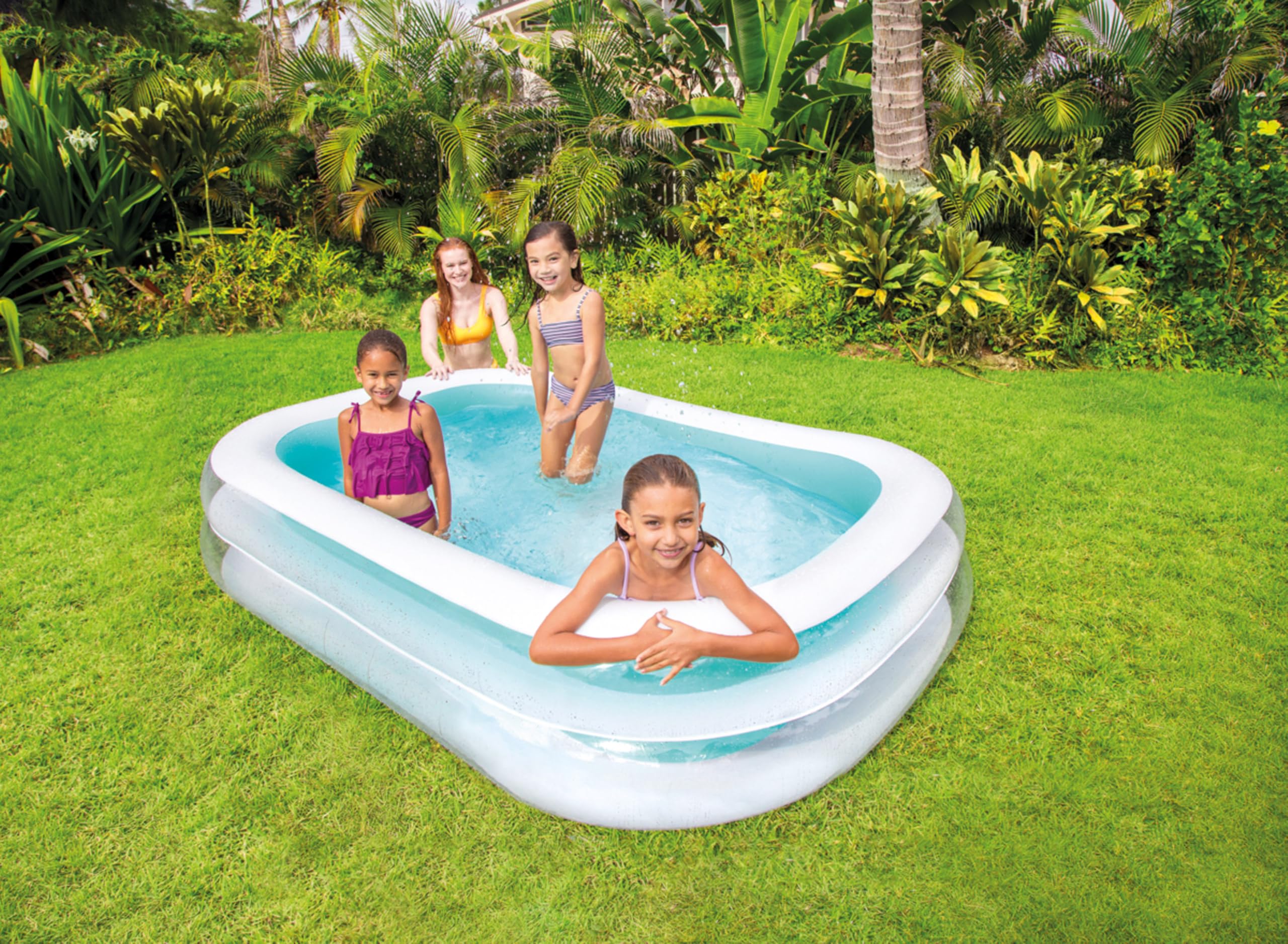 Intex Swim Center Family Pool kids playing in a spacious backyard area
