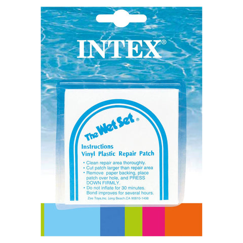 Intex Wet Set patch on tube shows ready-to-use adhesive for on-the-spot fixes