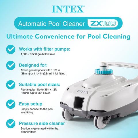 Intex ZX100 attached to inlet fitting powering automatic cleaning