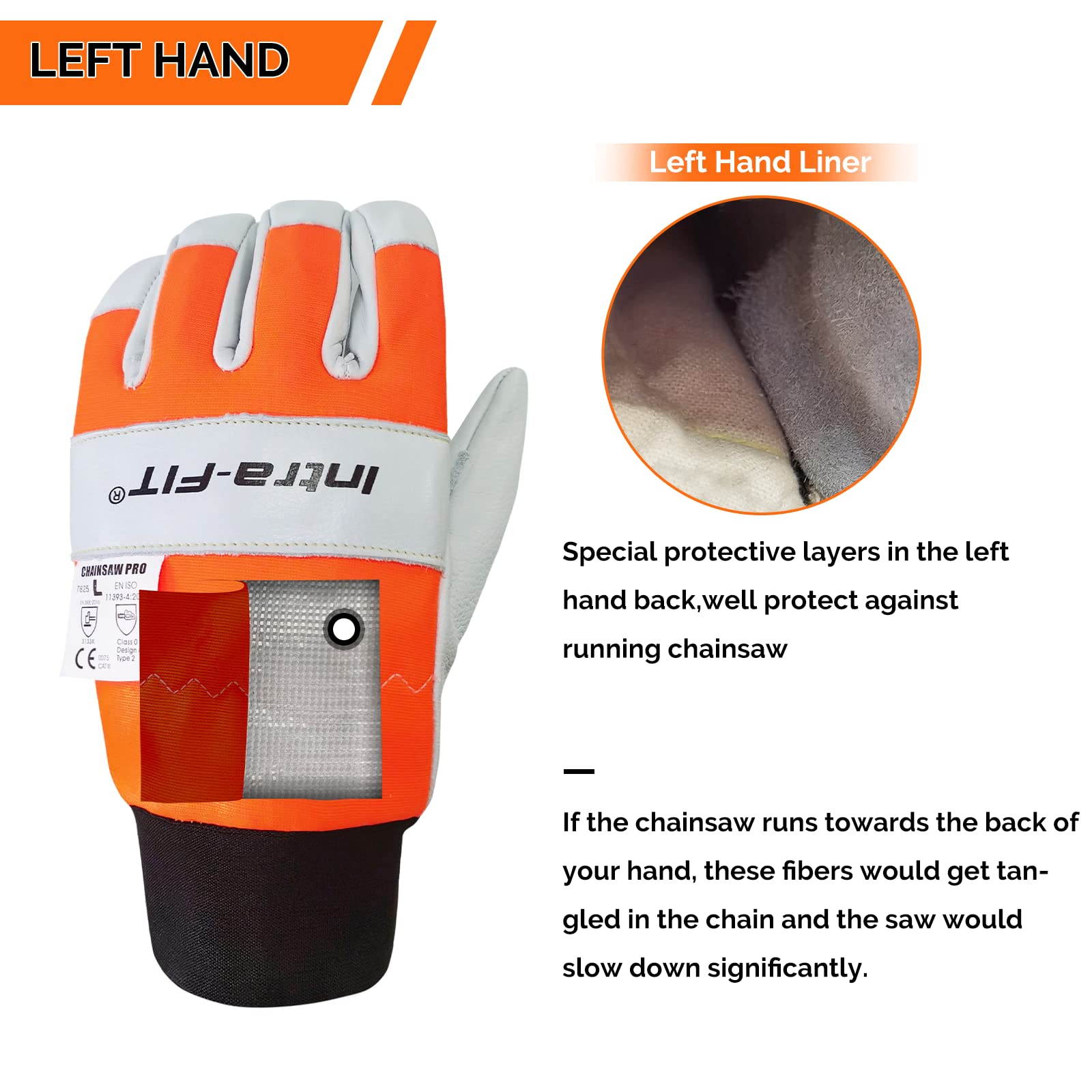 Intra-FIT chainsaw gloves breathable back stretch for dexterity.