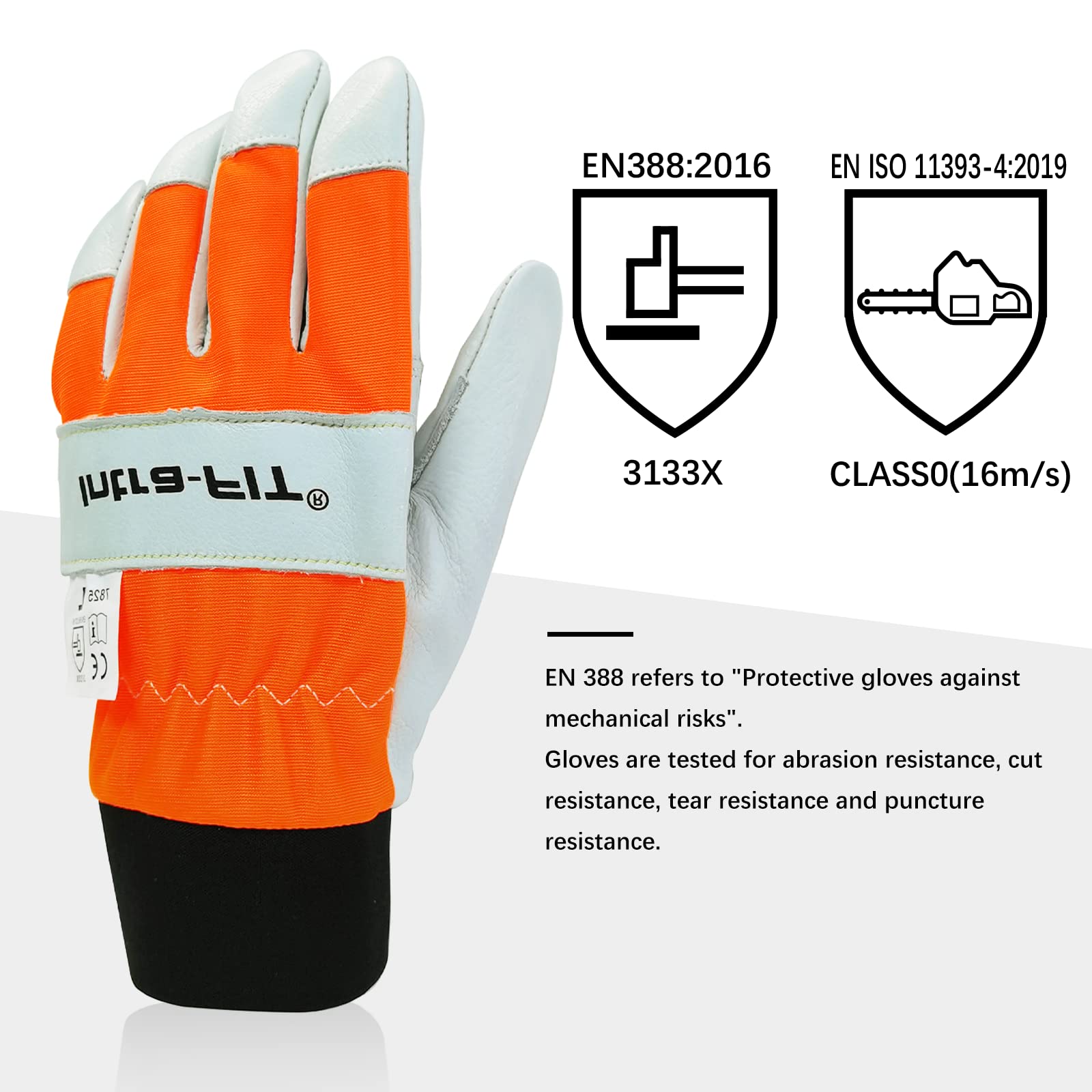 Intra-FIT chainsaw gloves elastic cuff for secure fit.