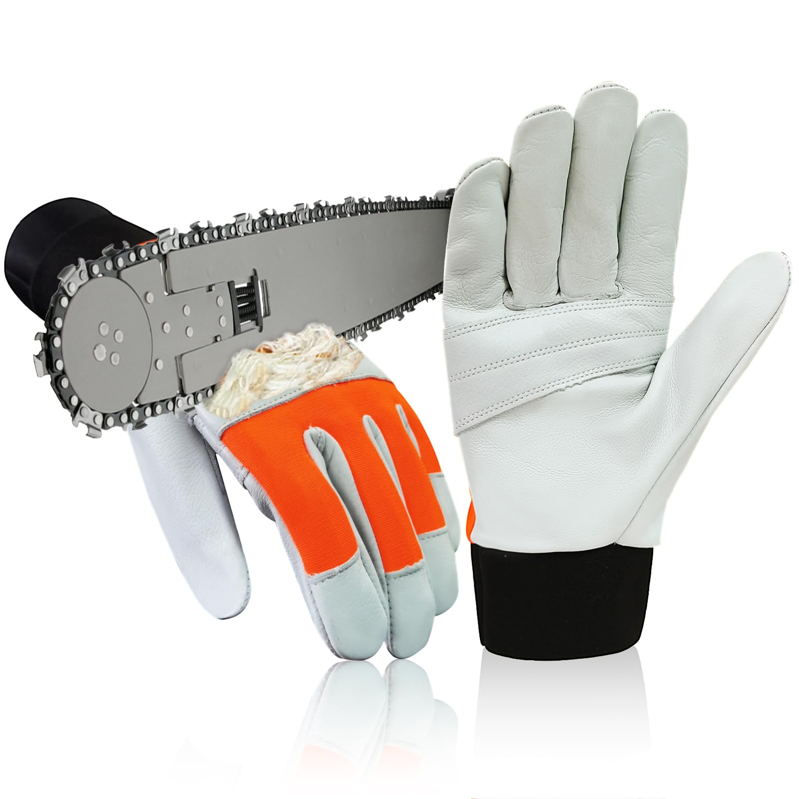 Intra-FIT chainsaw gloves left-back protection for safer wood cutting.
