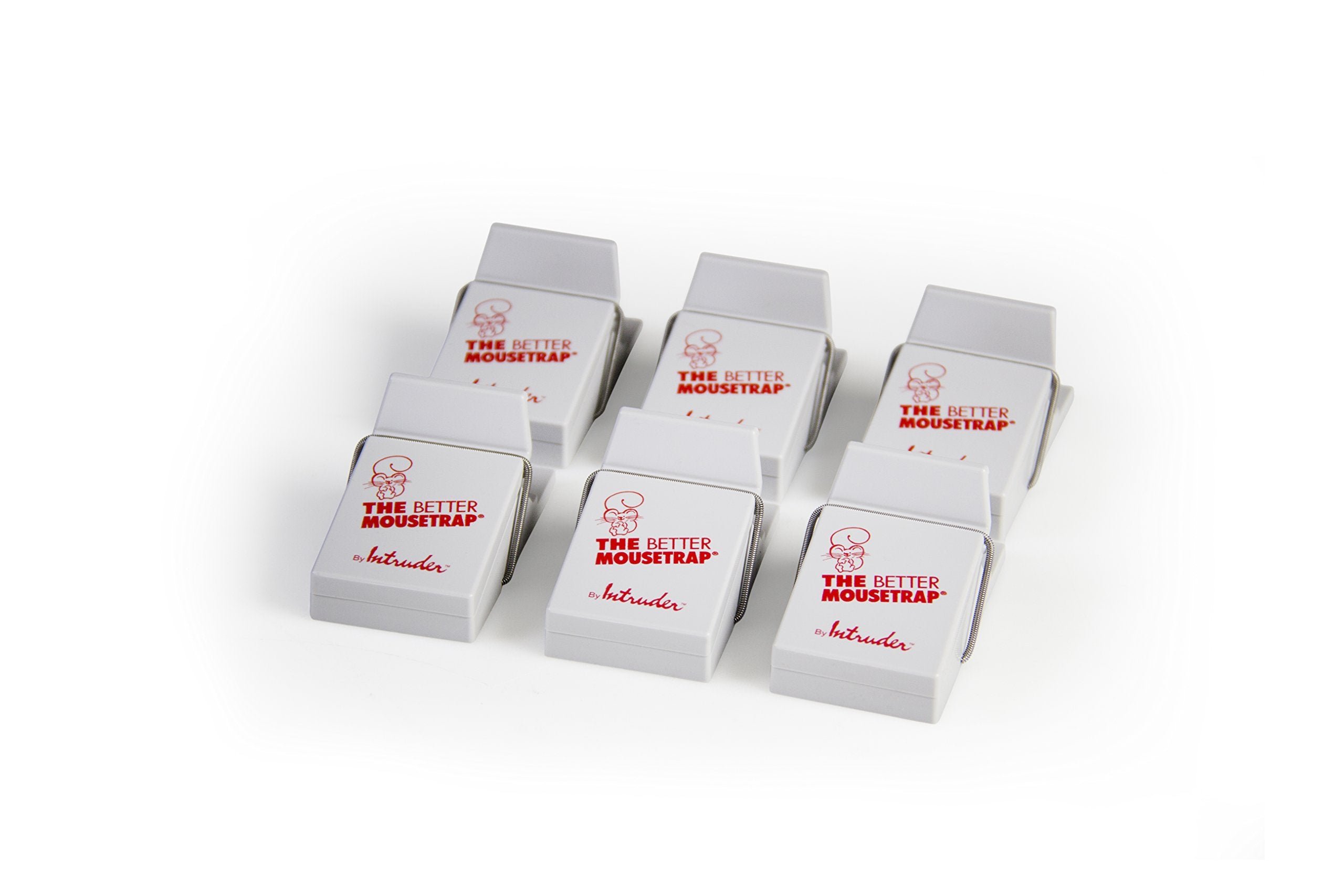 INTRUDER The Better Mousetrap 6-pack box, showing quick setup and reusable, mess-free use.