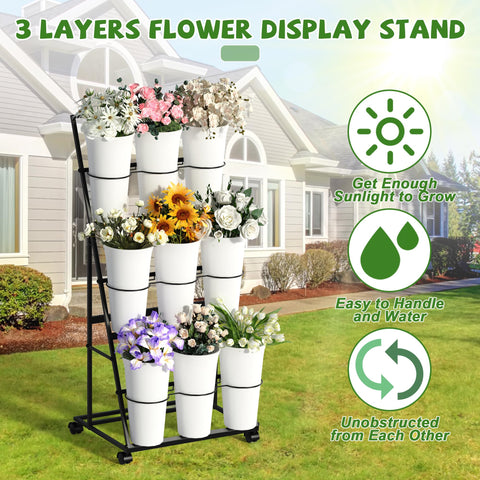 Invech 3-tier mobile flower cart with wheels for easy repositioning.