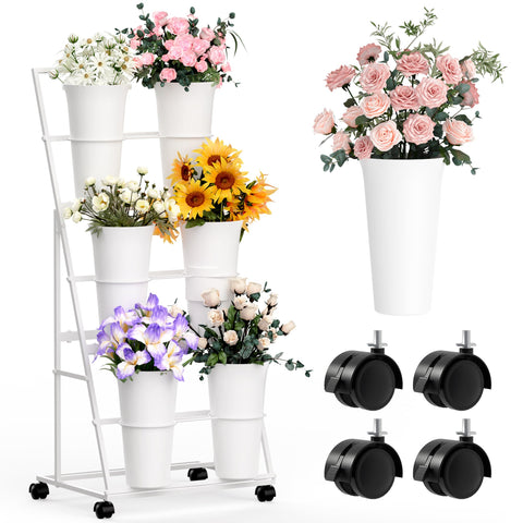 Invech 3-tier white flower cart displaying compact, organized pot placement for indoor use.