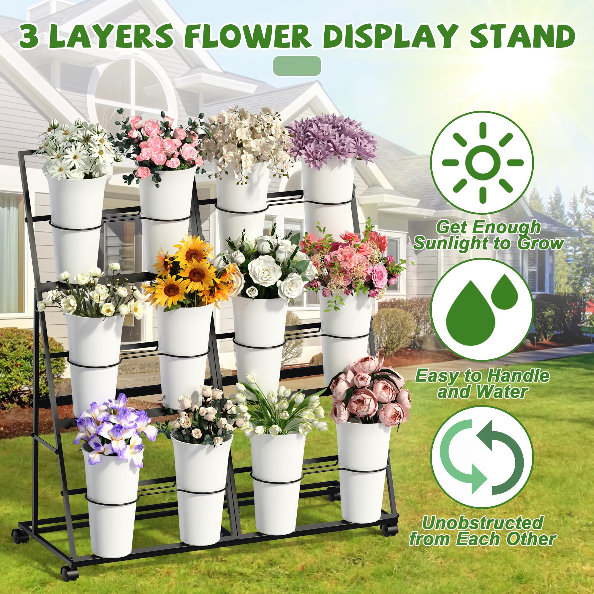 Invech flower display stand with wheels enables easy movement for setups