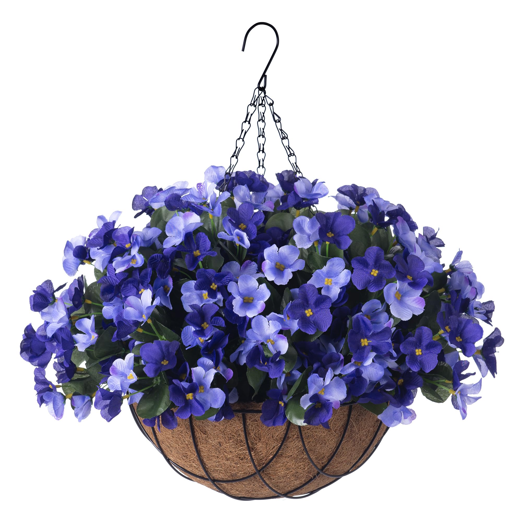 INXUGAO artificial hydrangea hanging basket with blue blooms for outdoor decor.