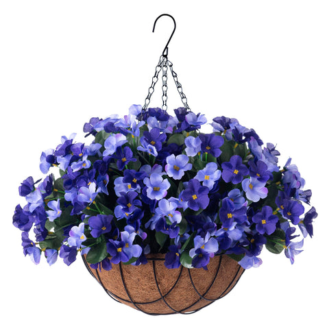 INXUGAO artificial hydrangea hanging basket with blue blooms for outdoor decor.