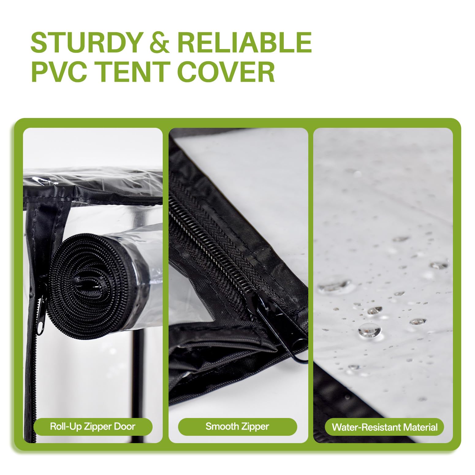 Inzlume Roll-up door with tie-downs provides convenient access and humidity control.