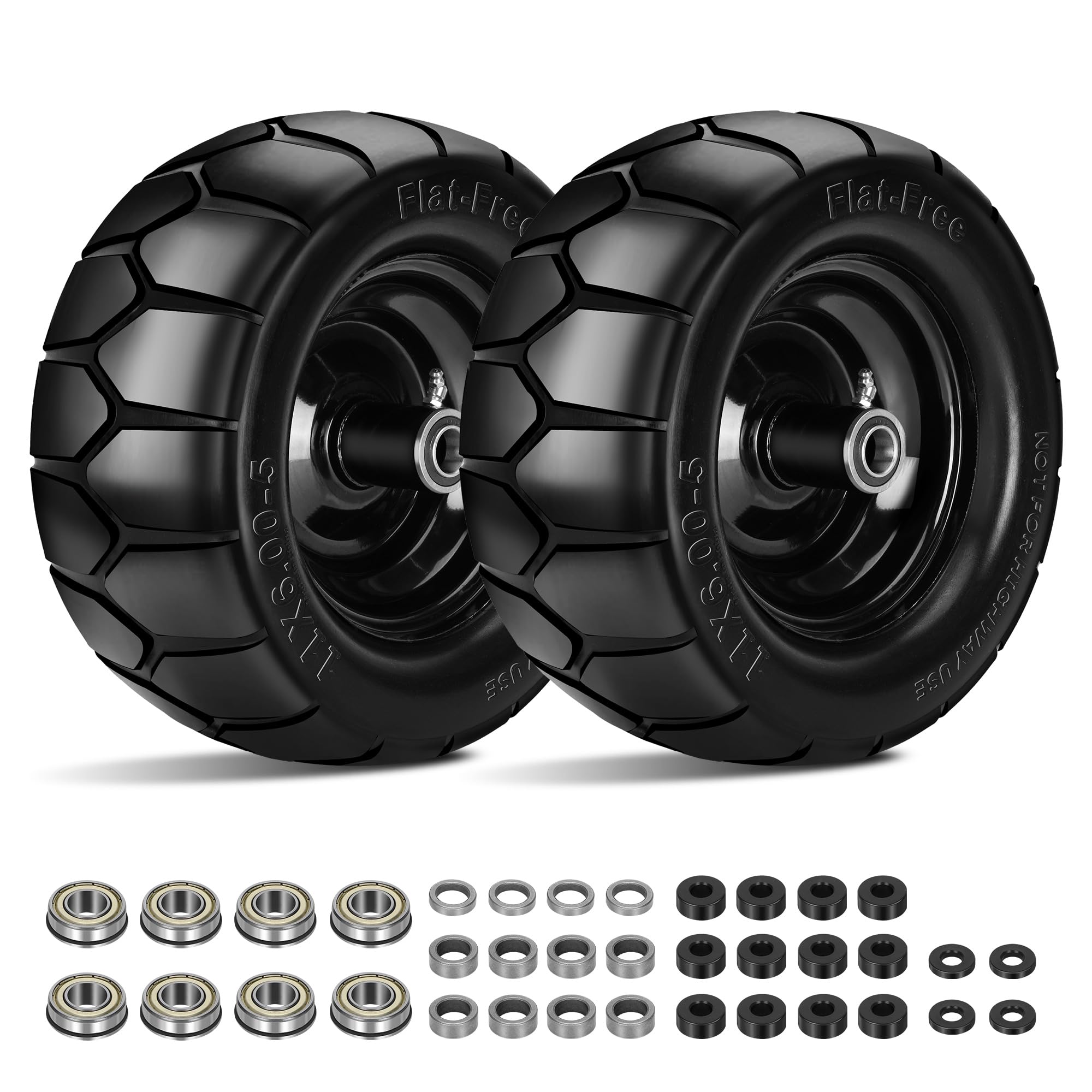 Iococee 11x6-00-5 flat-free tire side view showing tubeless PU design for maintenance-free mowing.